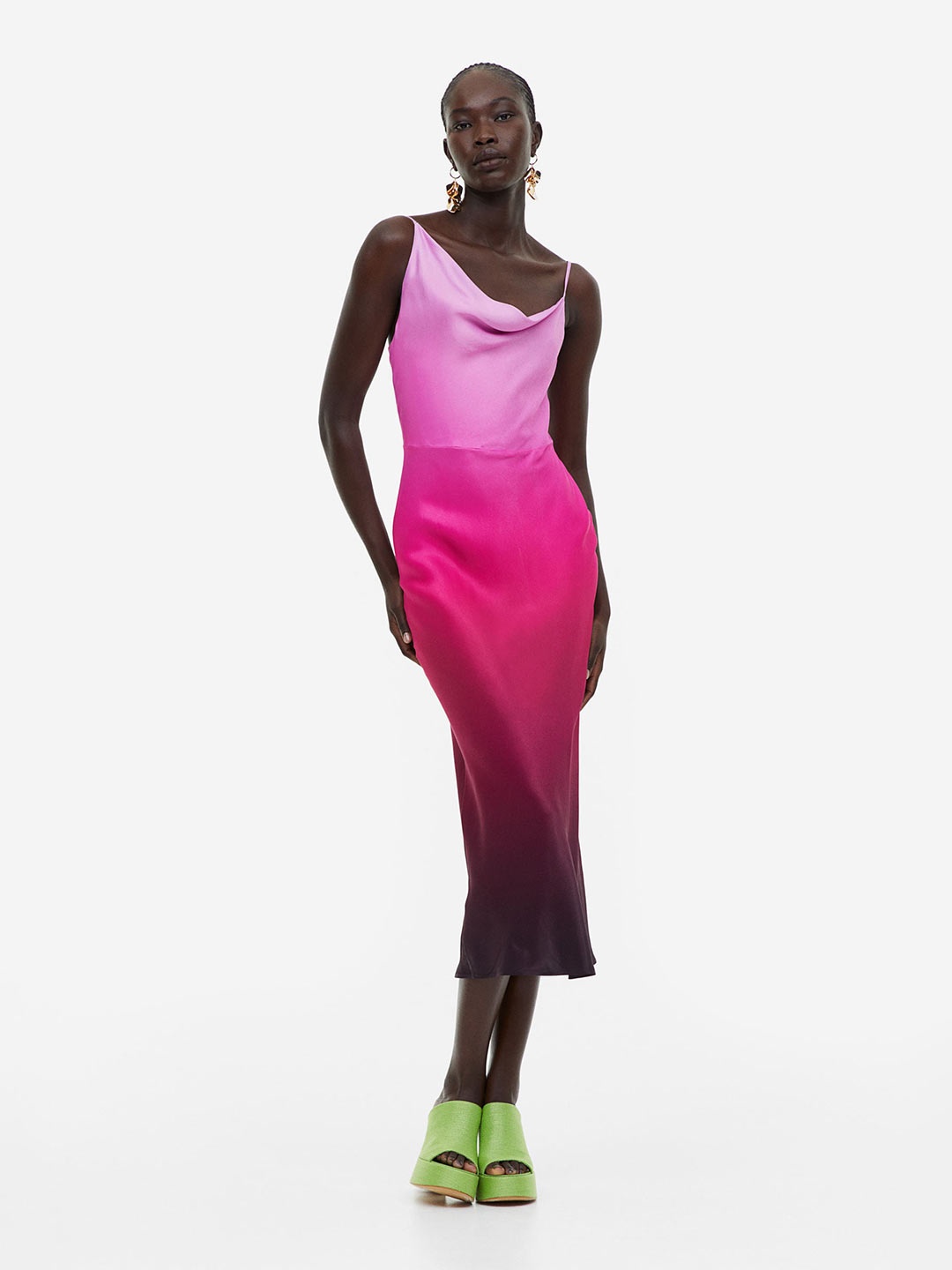 

H&M Waterfall Neckline Slip Dress, Pink