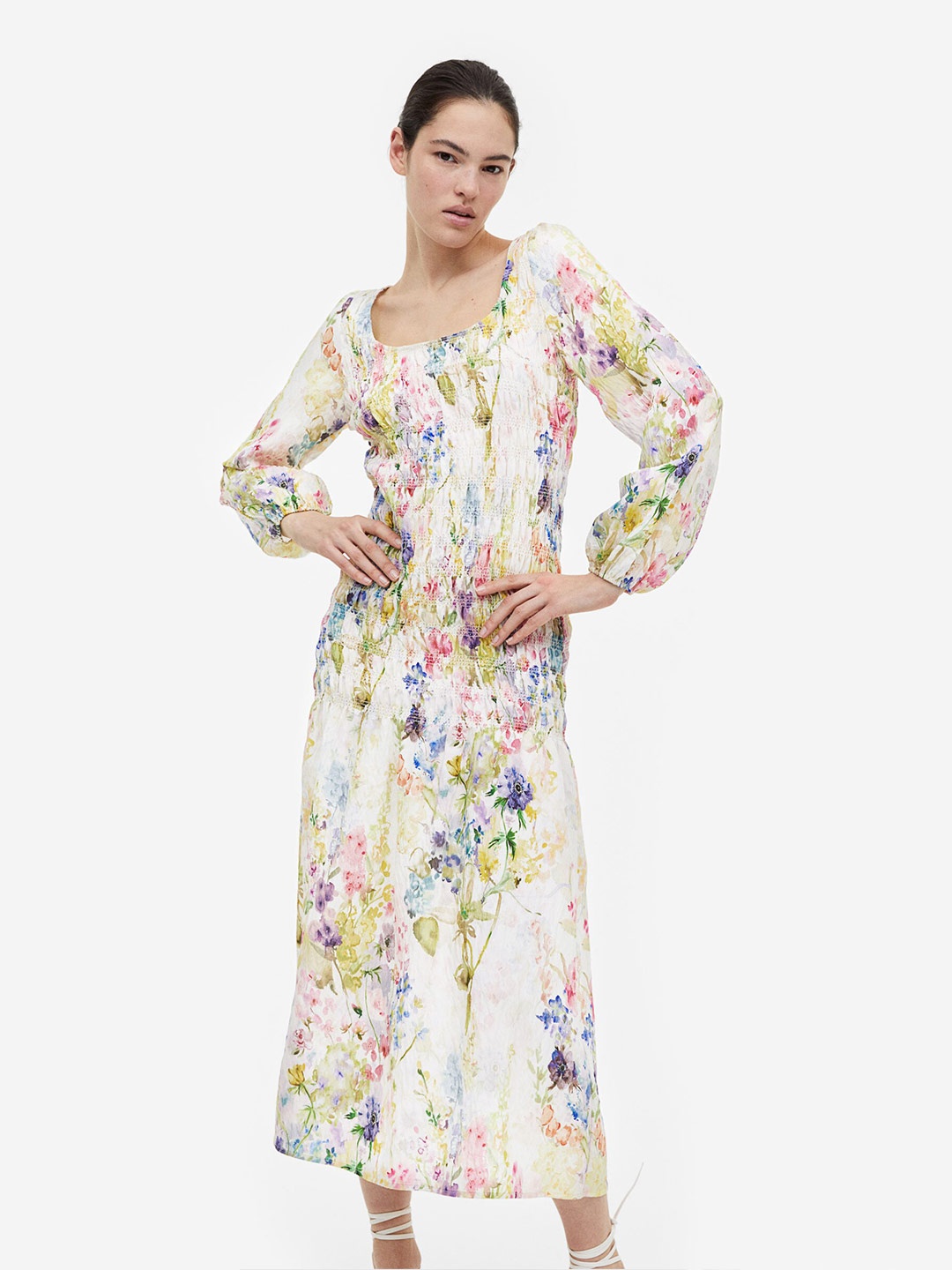 

H&M Smocked Dress, White