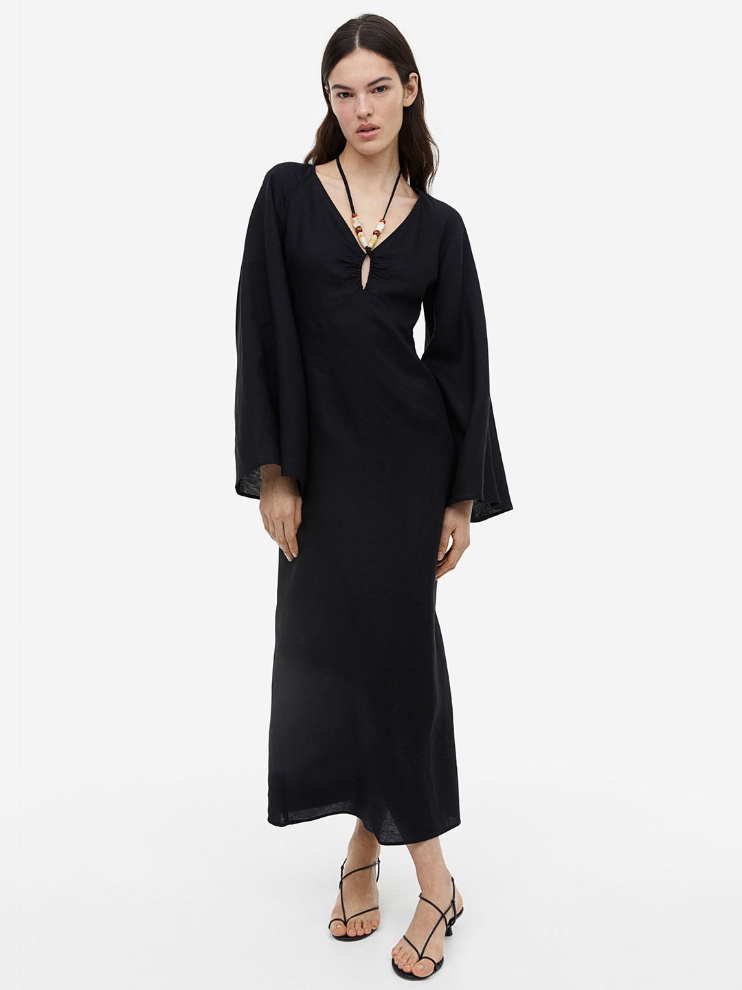 

H&M Women Linen-Blend Dress, Black