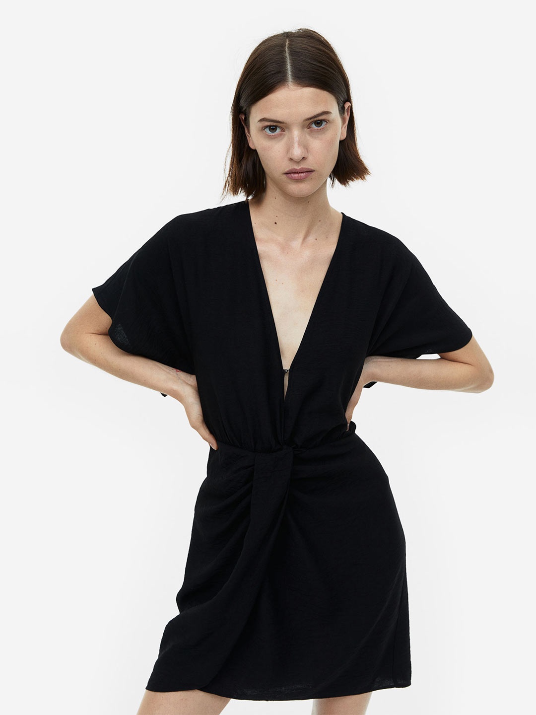 

H&M Women V-Neck Dress, Black