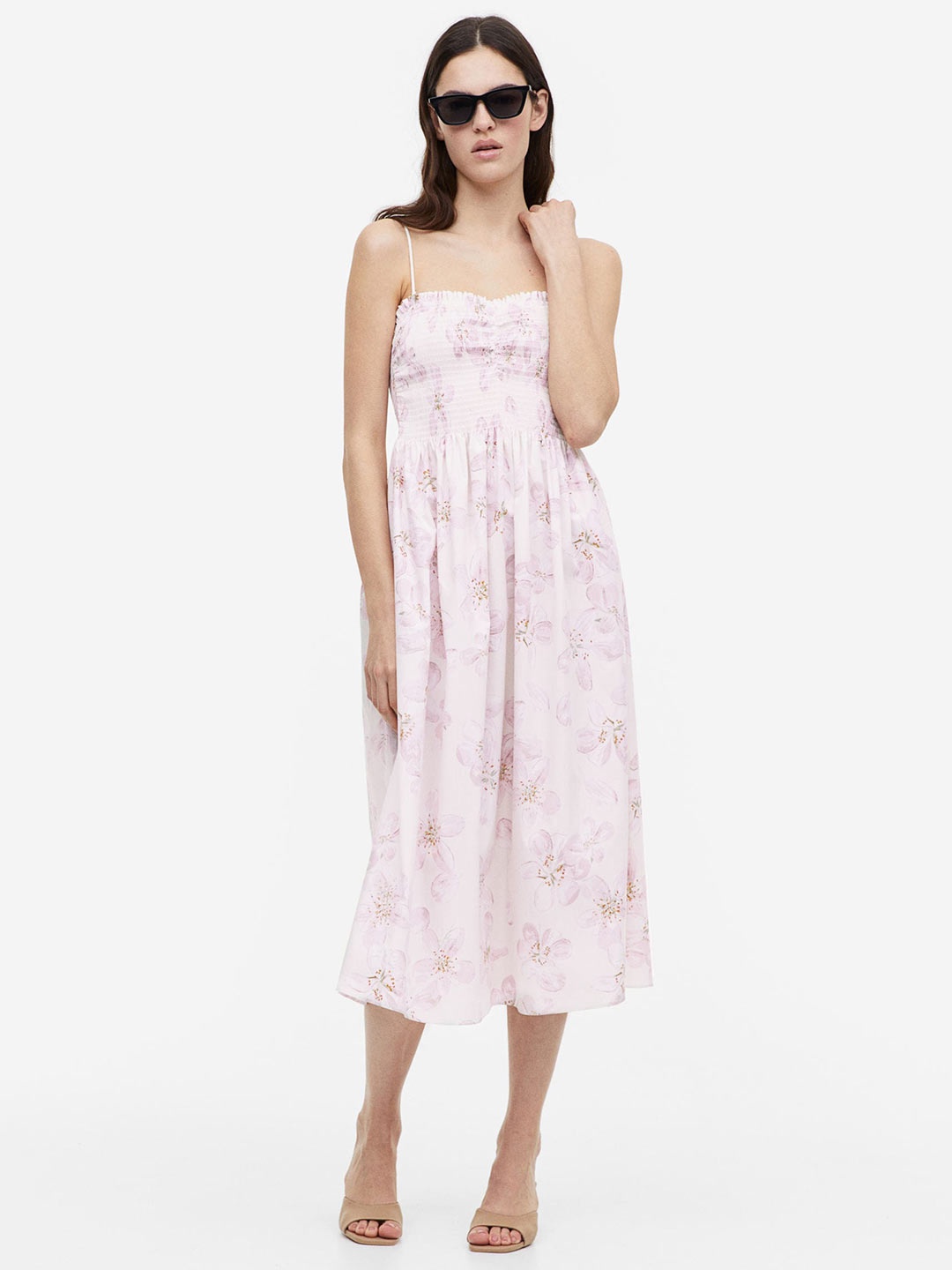 

H&M Smocked Cotton Dress, Pink