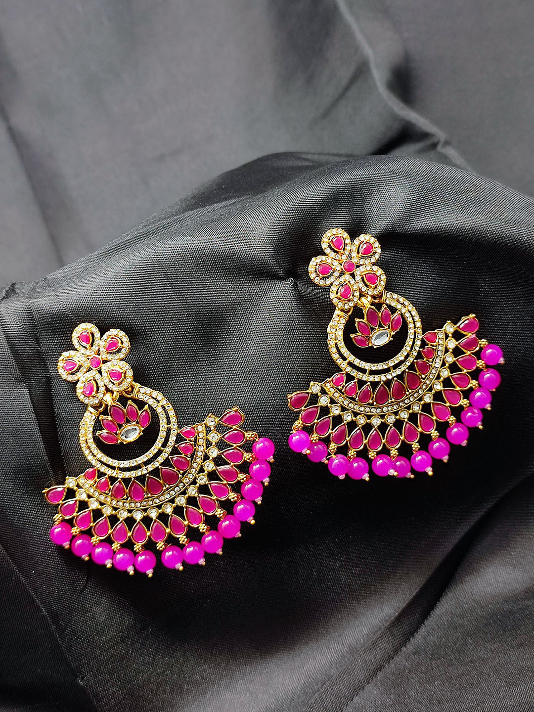 

CRAYTON Gold-Plated Spherical Chandbalis Earrings, Pink