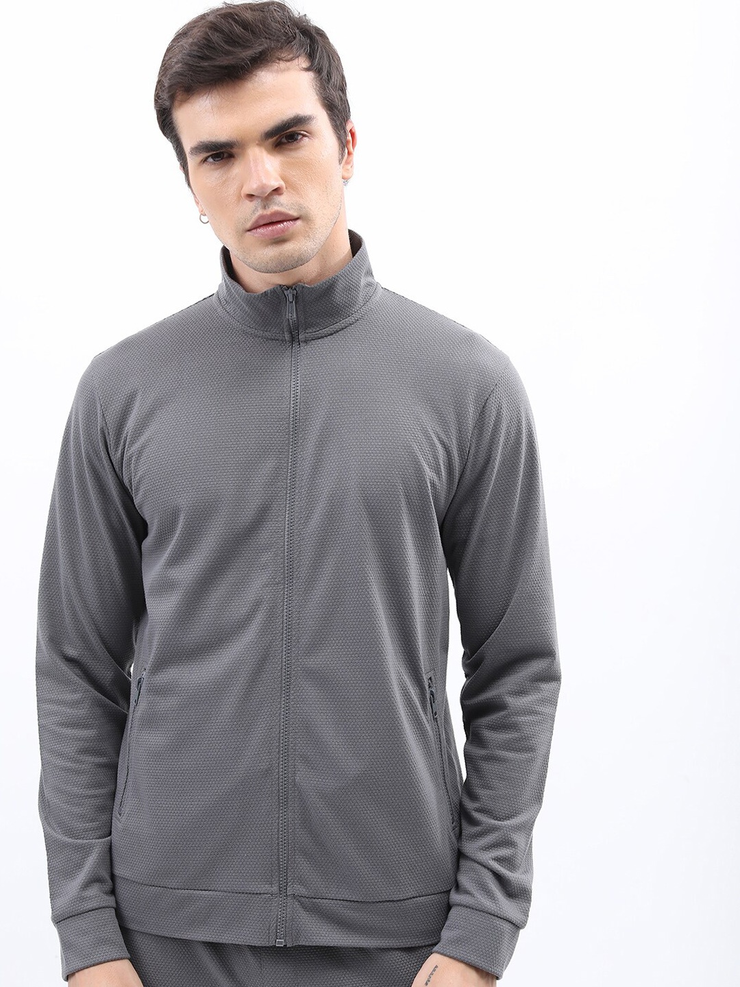 

HIGHLANDER Mock Neck Tailored Jacket, Grey