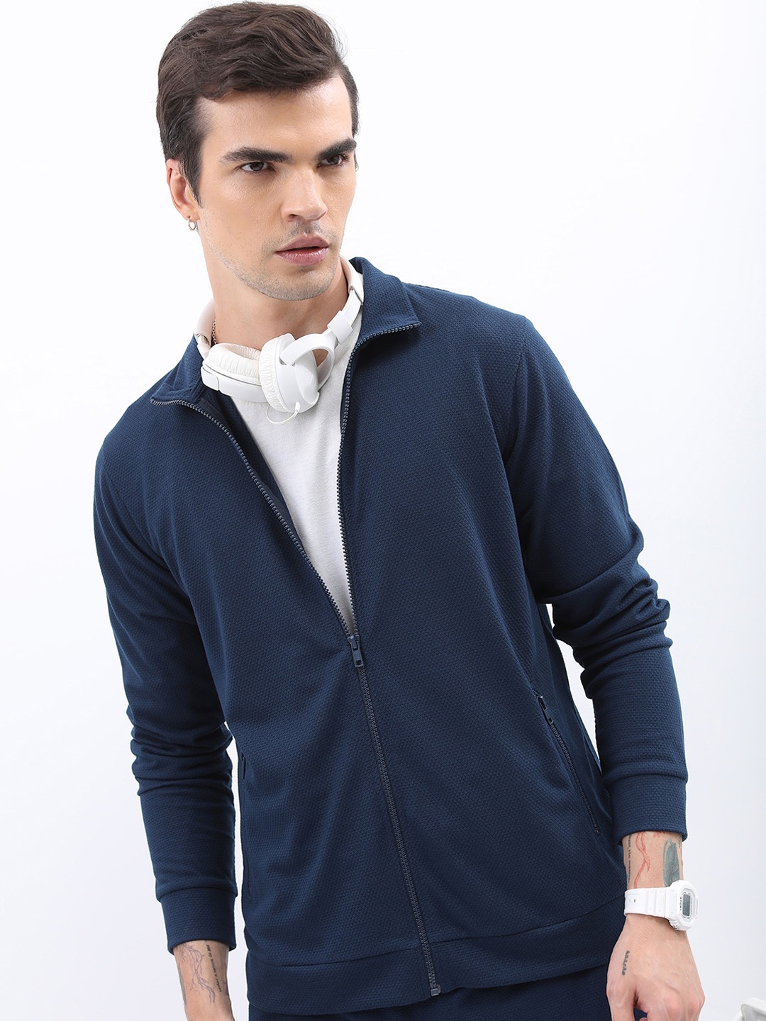 

HIGHLANDER Mock Neck Tailored Jacket, Navy blue