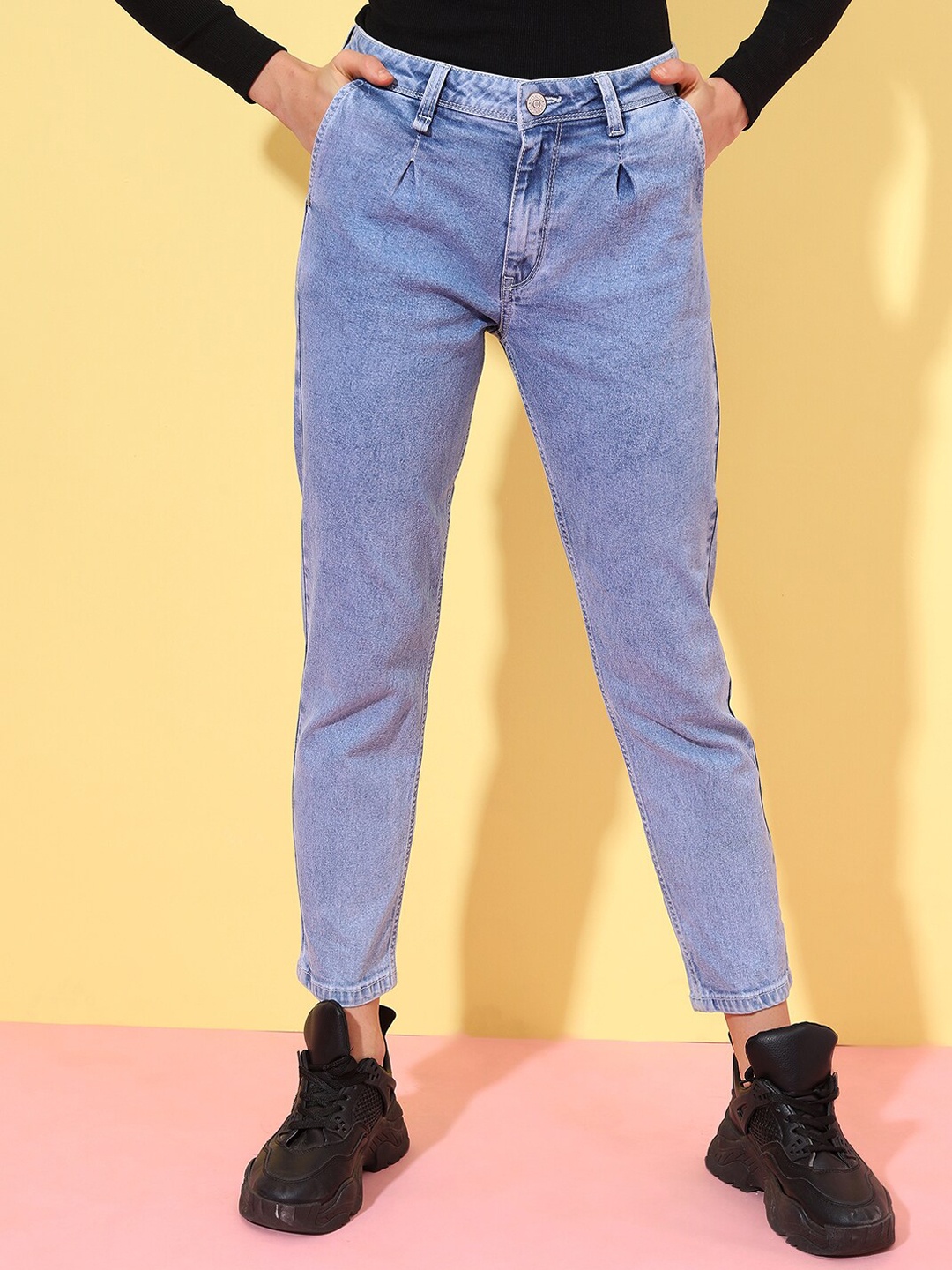 

Tokyo Talkies Women Boyfriend Fit Mid Rise Stretchable Cropped Jeans, Blue