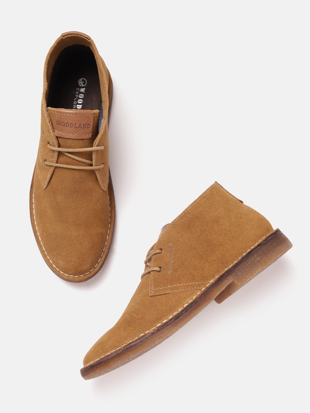 

Woodland Men Round Toe Leather Derbys, Camel brown