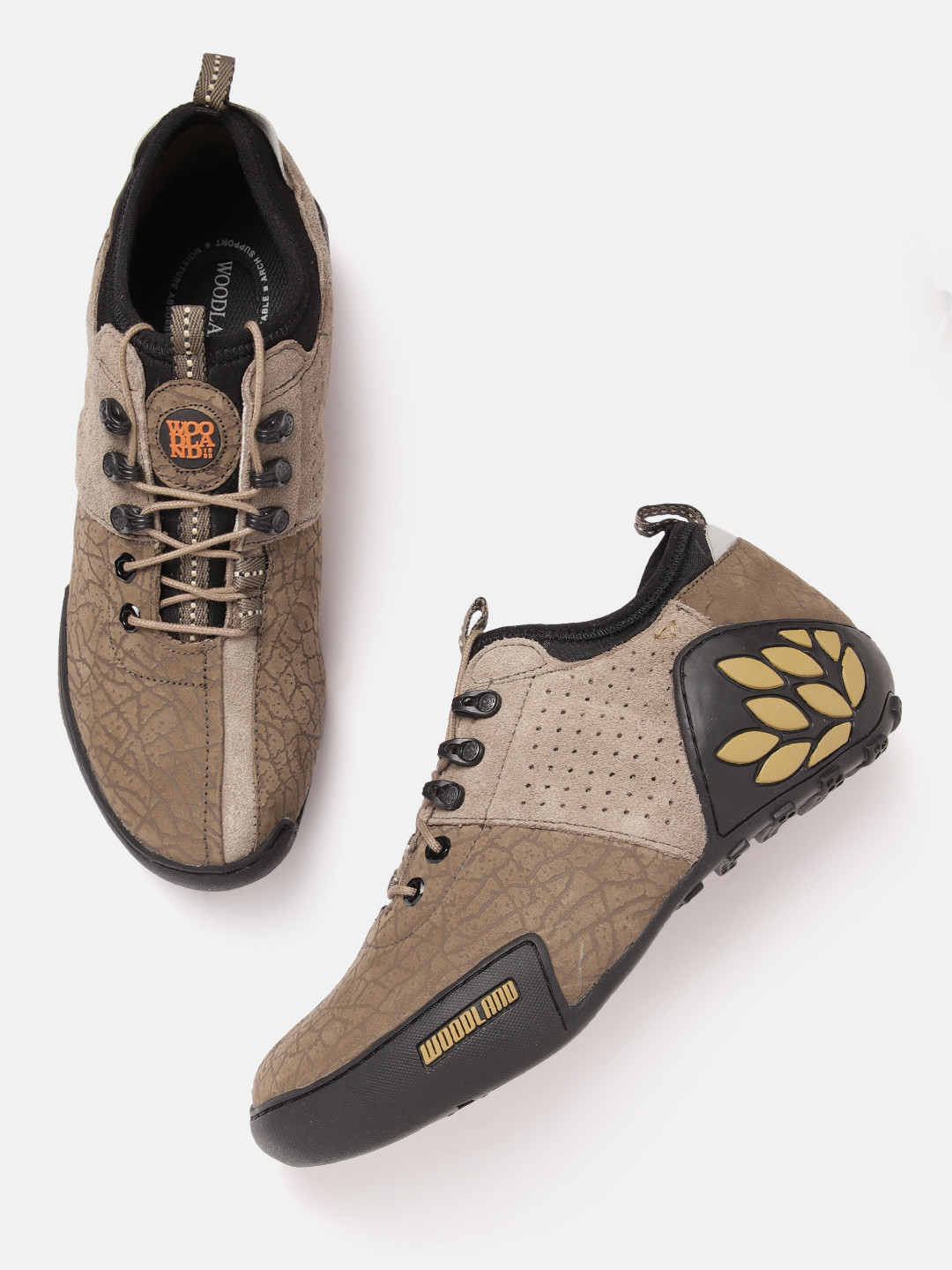 

Woodland Men Round Toe Leather Sneakers, Khaki