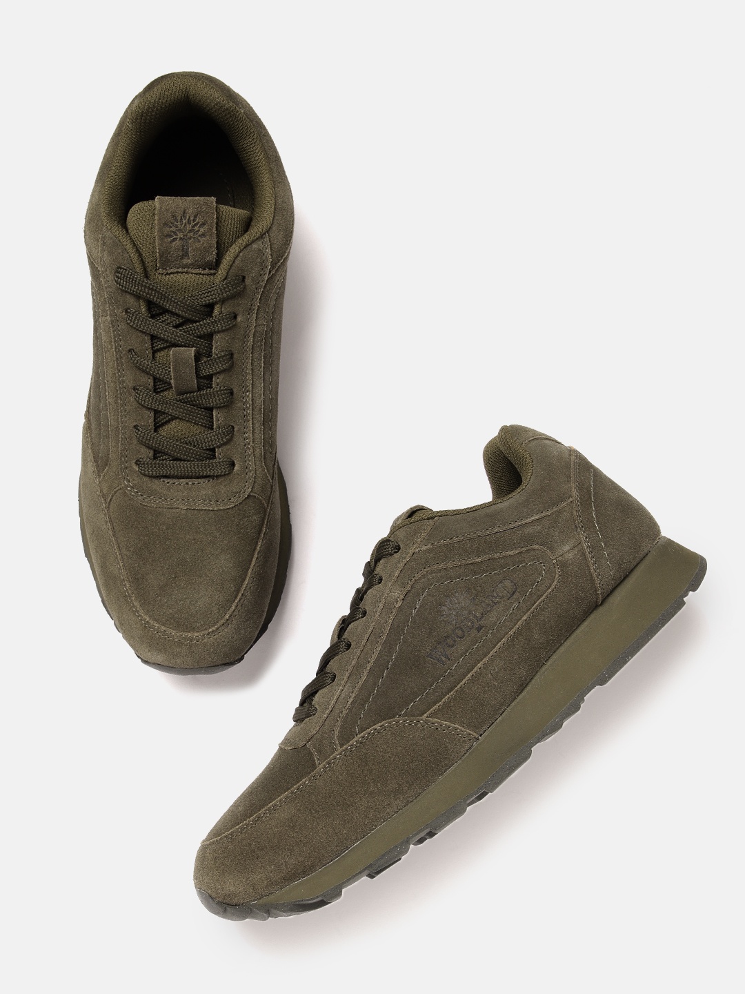 

Woodland Men Leather Sneakers, Olive