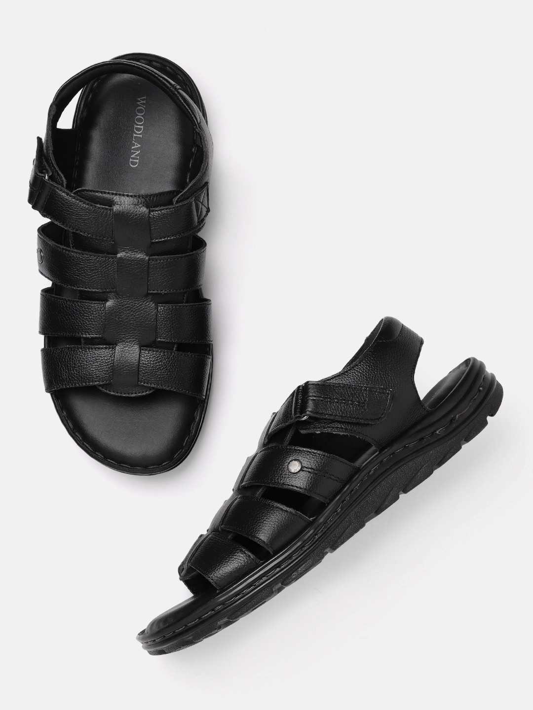 

Woodland Men Leather Fisherman Sandals, Black