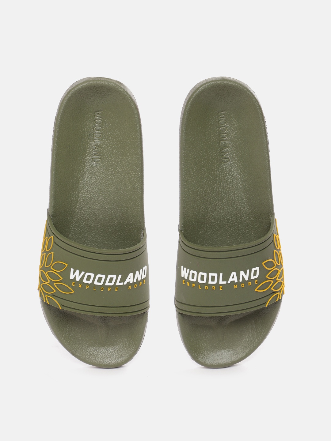 

Woodland Men Brand Logo Printed Sliders, Olive