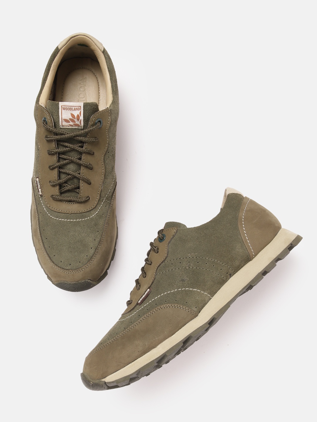 

Woodland Men Leather Sneakers, Olive