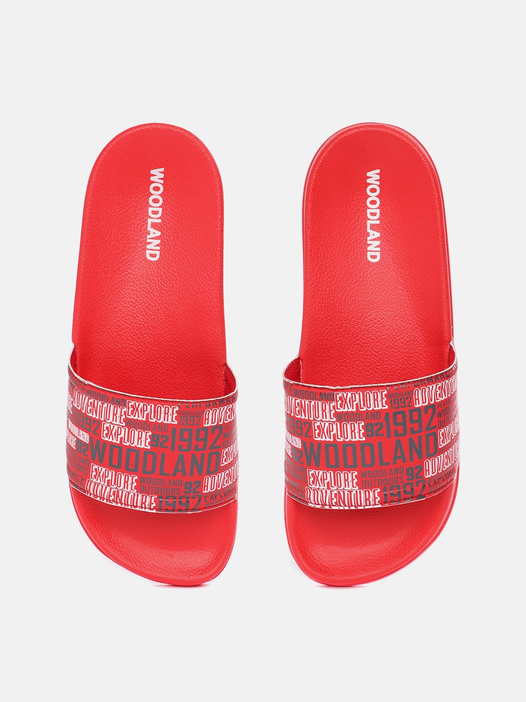 

Woodland Men Typography Printed Sliders, Red