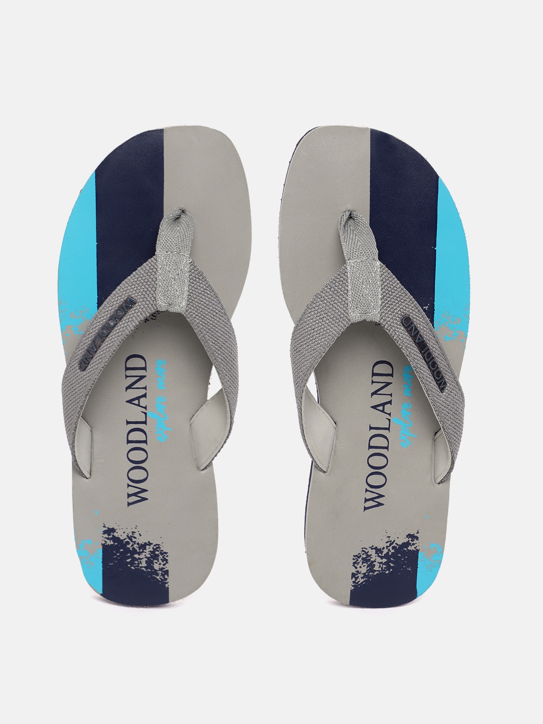 

Woodland Men Brand Logo Printed Thong Flip-Flops, Grey