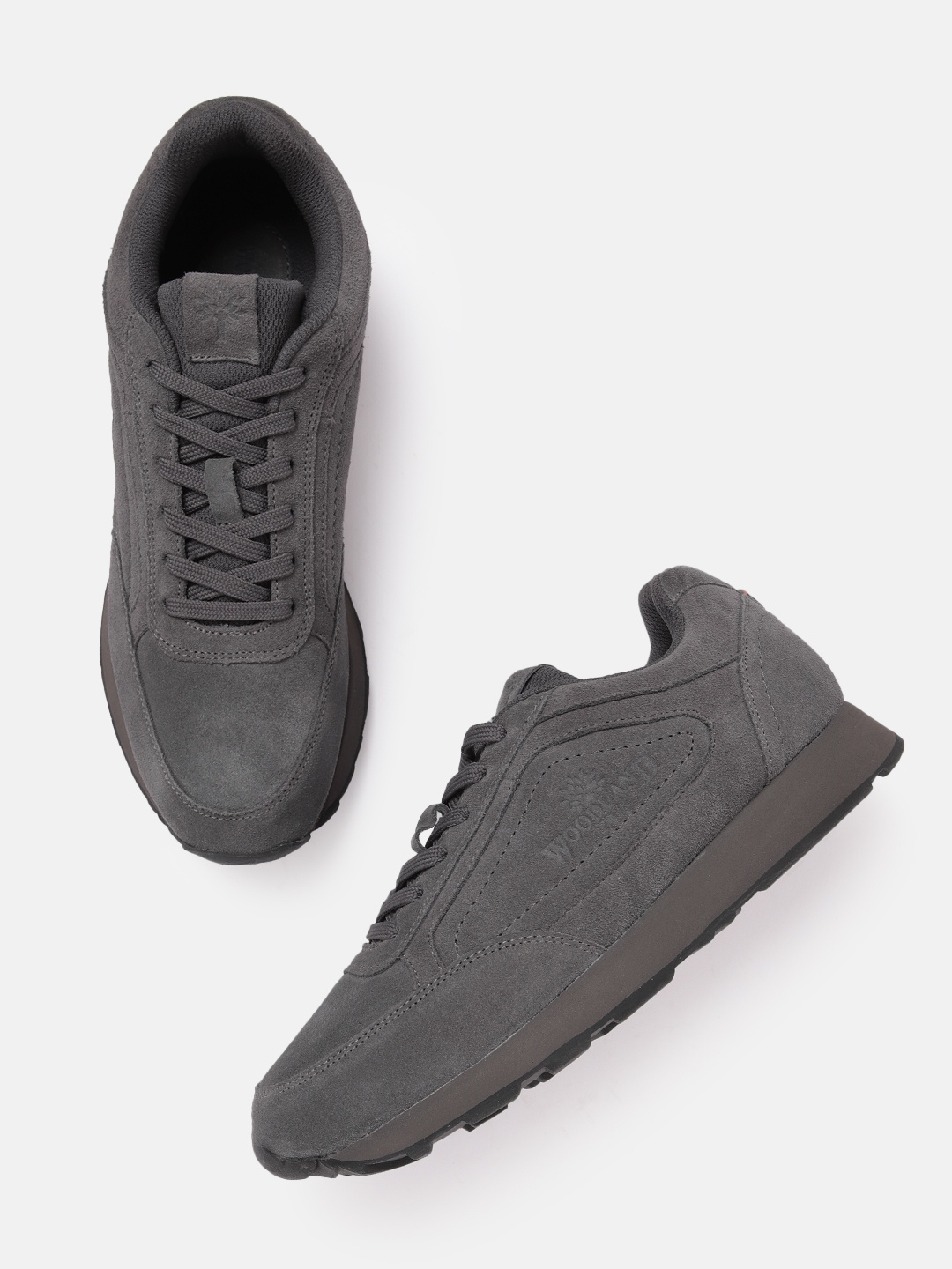 

Woodland Men Round Toe Leather Sneakers, Grey