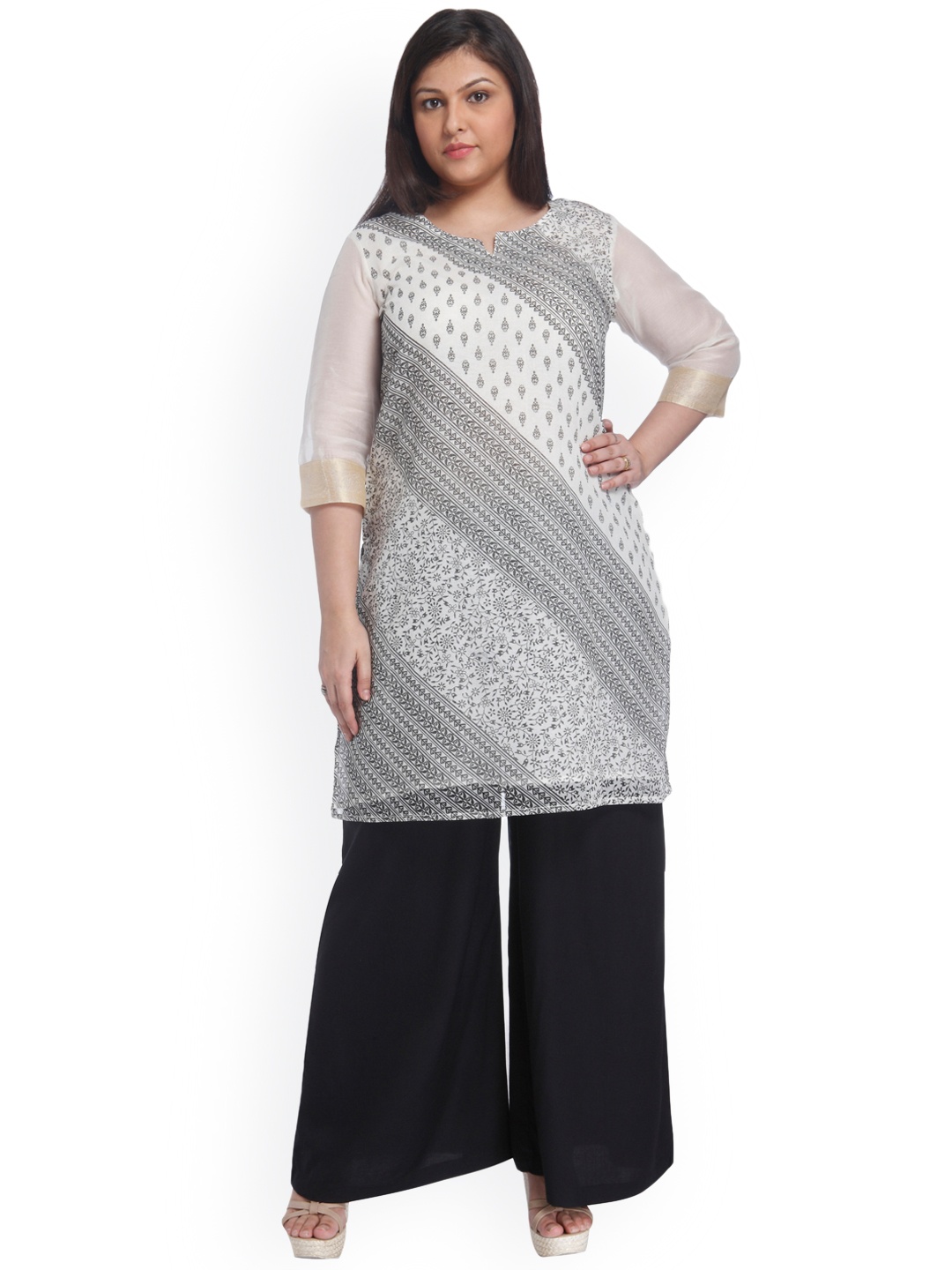 

aLL Women Off-White Grey Printed Straight Plus Size Kurta