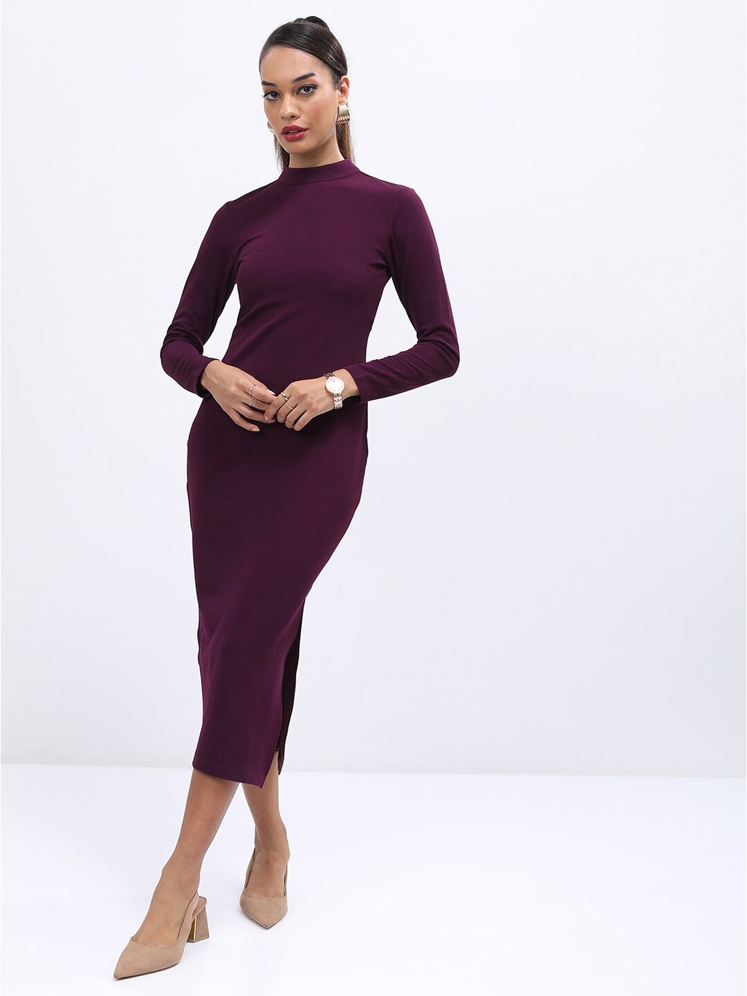 

Tokyo Talkies High Neck Bodycon Midi Dress, Purple