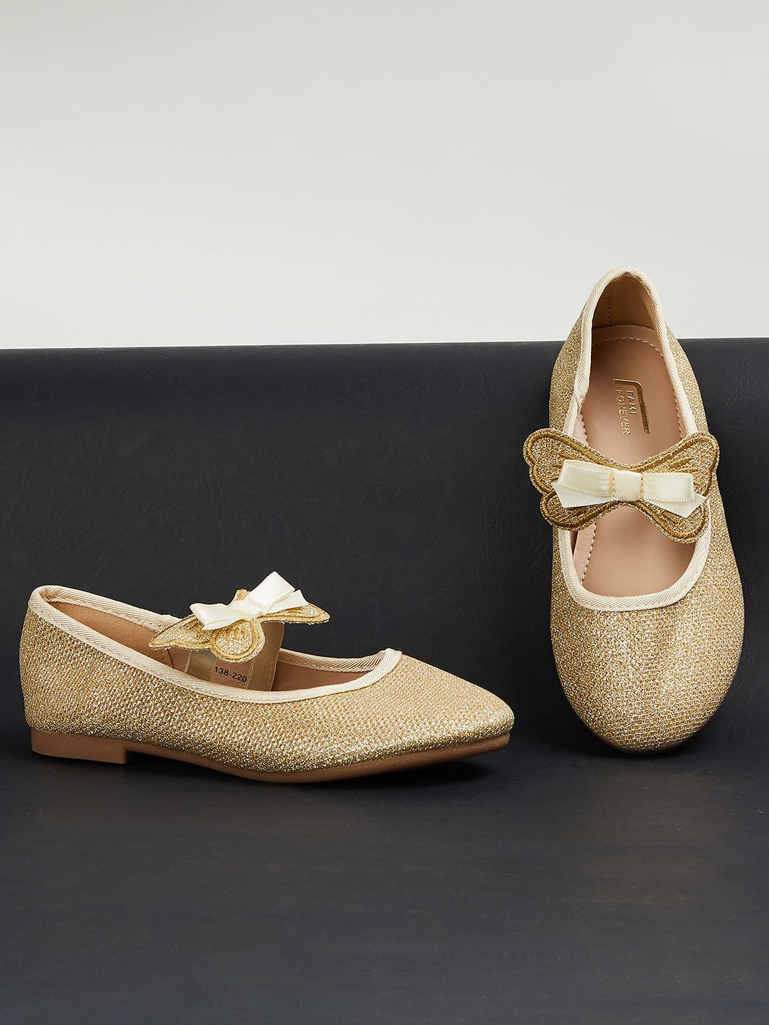 

Fame Forever by Lifestyle Girls Embellished Ballerinas With Bows, Gold