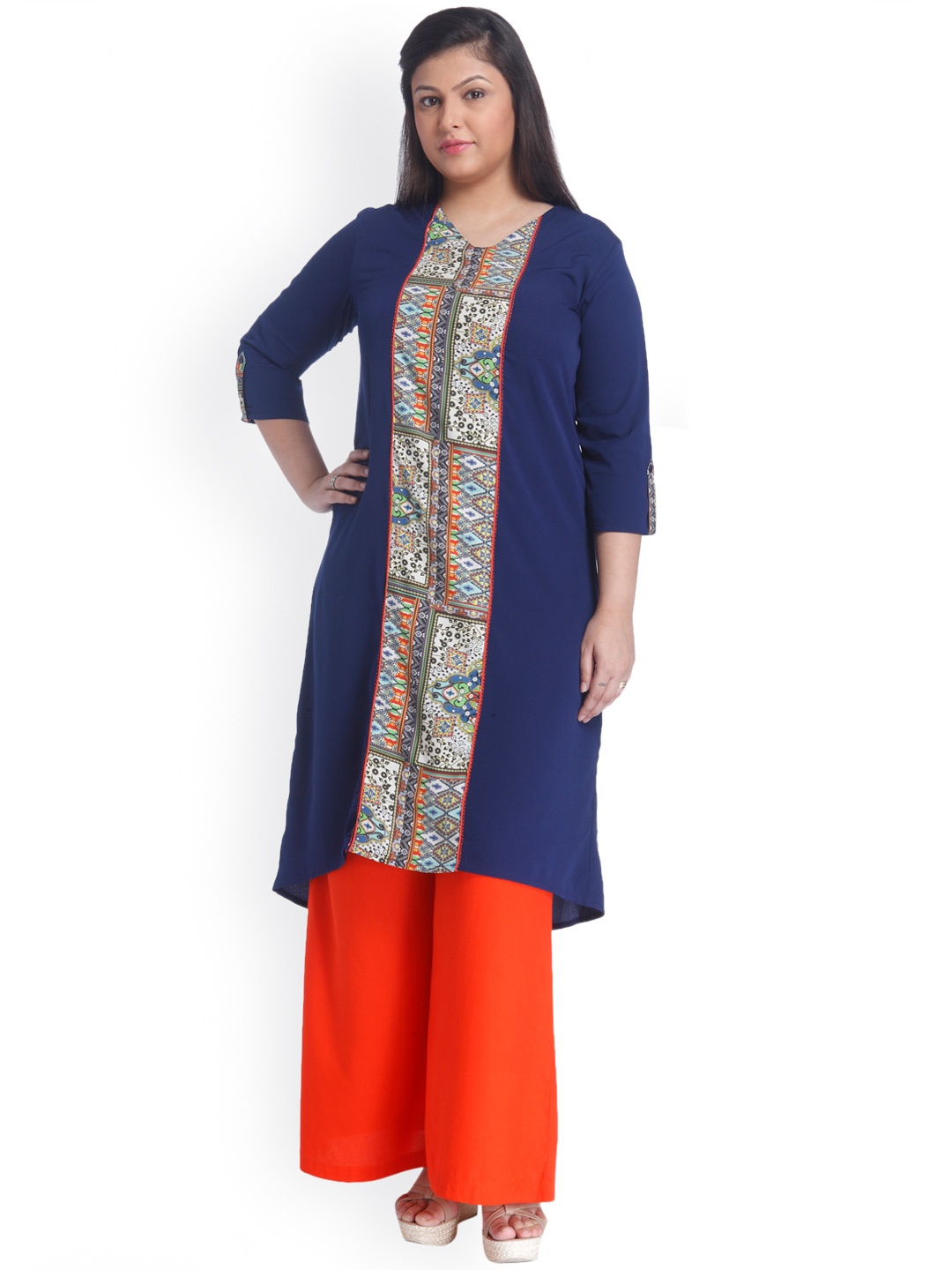 

aLL Women Blue Printed Straight Plus Size Kurta