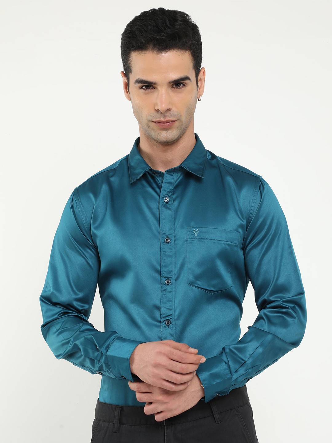

VUDU Spread Collar Comfort Opaque Cotton Casual Shirt, Teal