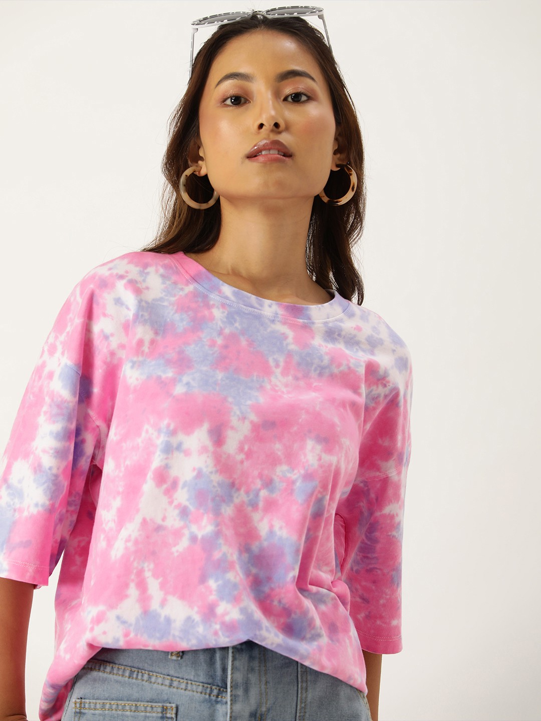 

Kook N Keech Women Tie & Dye Drop-Shoulder Sleeves Loose T-shirt, White