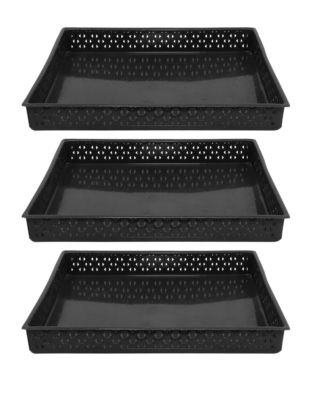 

Kuber Industries Black 3 Pieces Textured Storage Trays