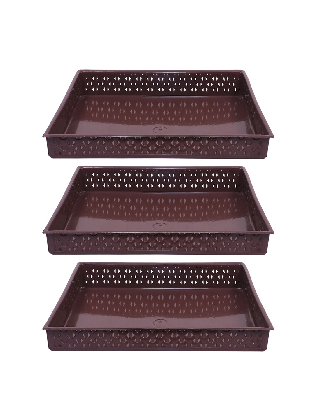 

Kuber Industries Brown 3 Pieces Textured Storage Trays