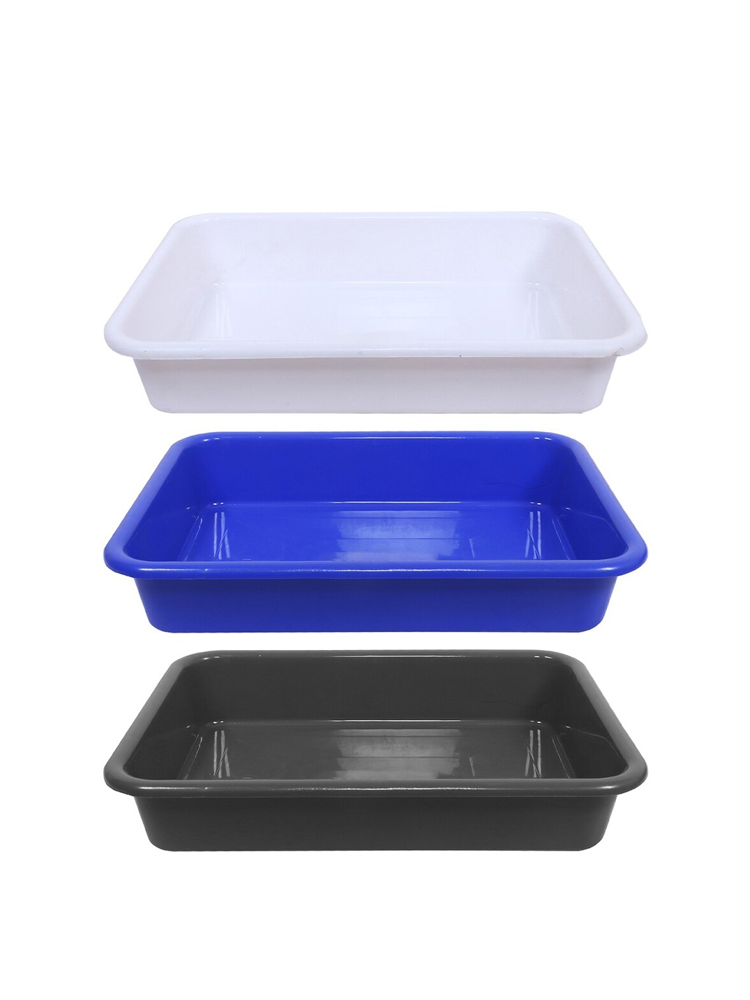 

Kuber Industries Versatile White & Blue 3-Pieces Lightweight Storage Trays