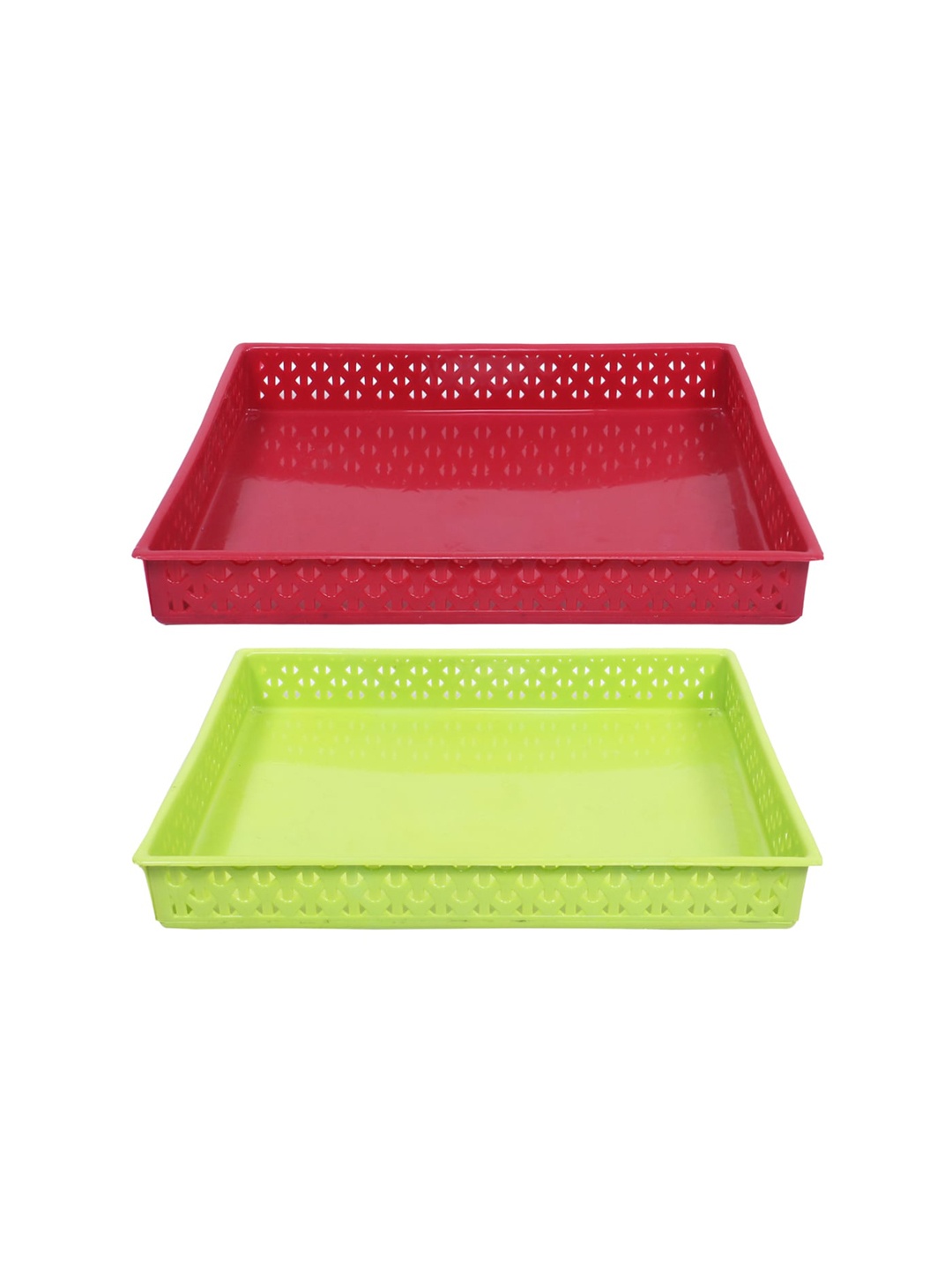 

Kuber Industries 2 Pieces Red & Green Textured Storage Tray