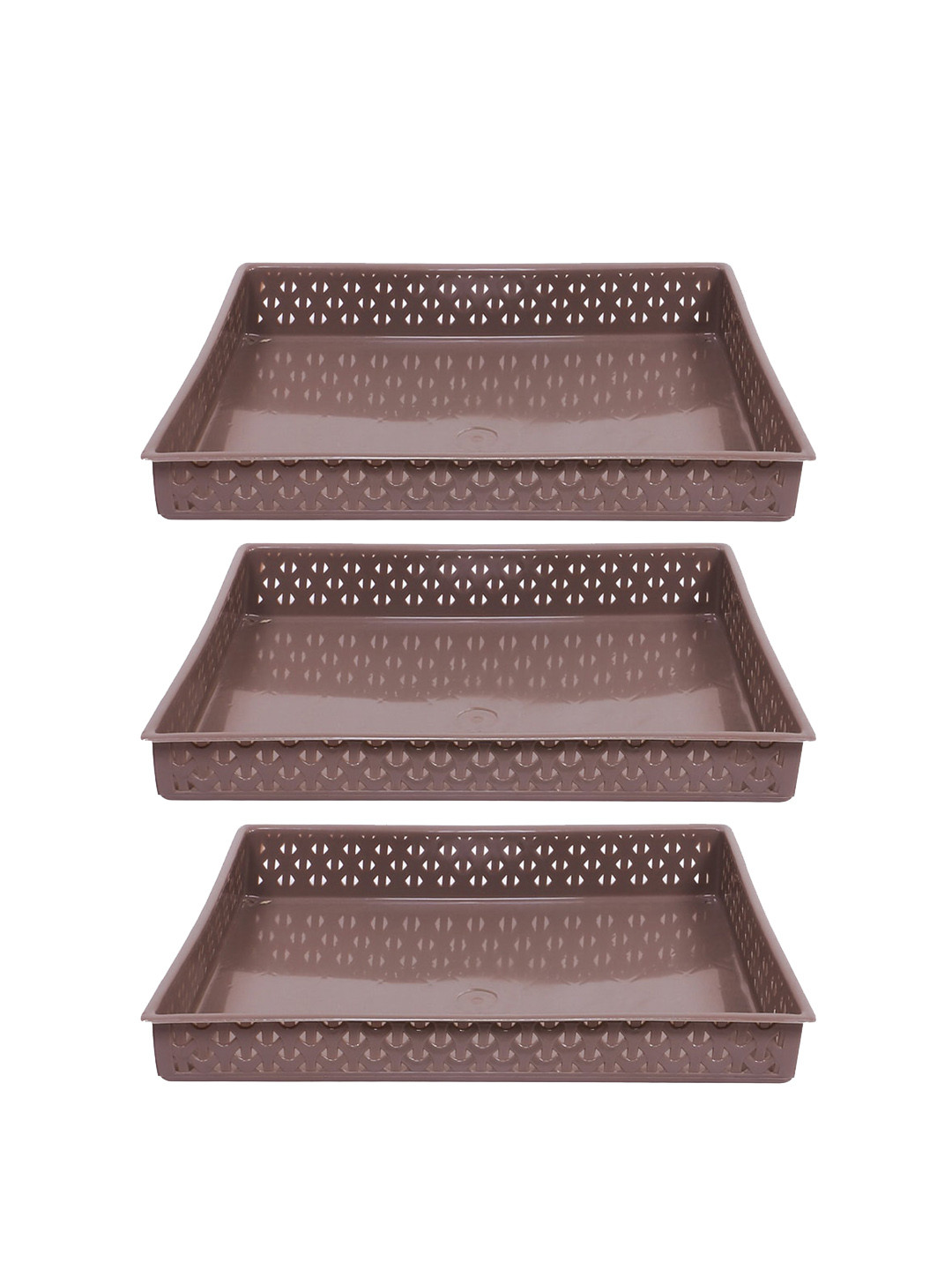 

Kuber Industries 3 Pieces Brown Textured Storage Trays