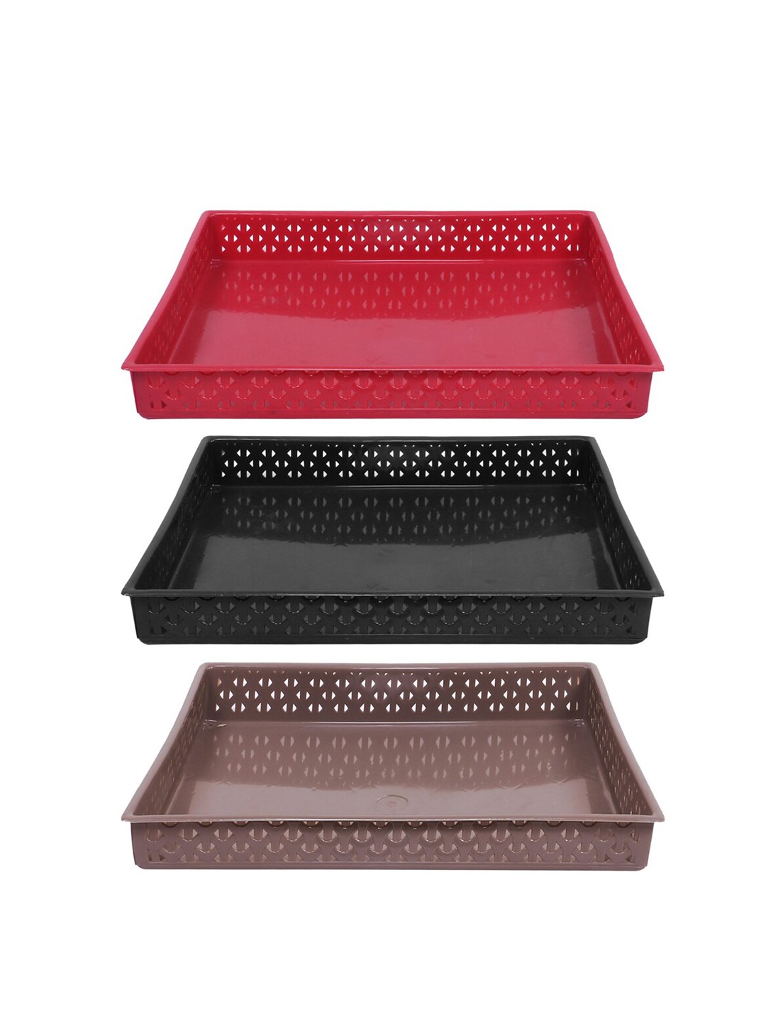 

Kuber Industries Red & Black 3-Pieces Textured Water Resistant Storage Trays