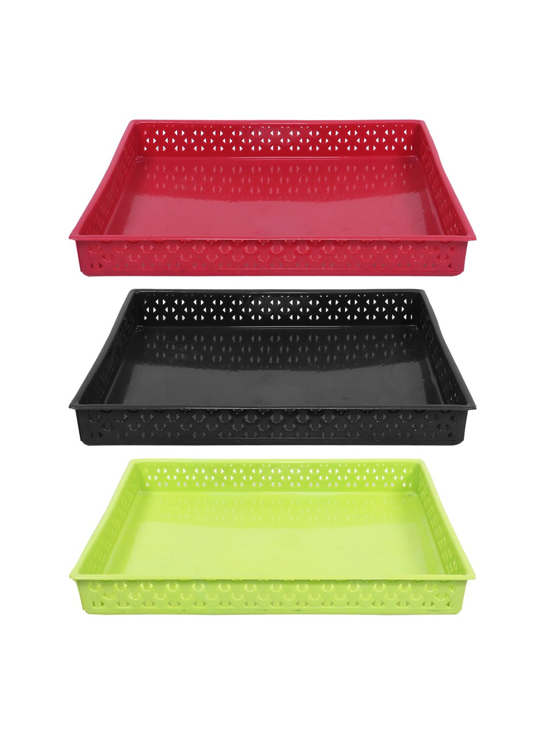 

Kuber Industries Pink & Green 3 Pieces Textured Storage Trays