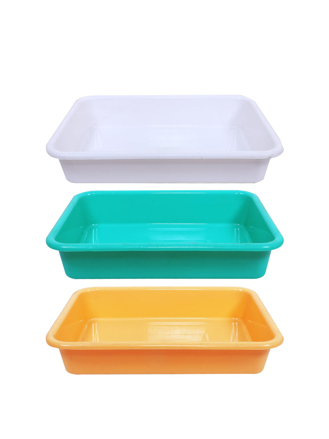 

Kuber Industries 3 Pieces Yellow & Green Storage Tray, White
