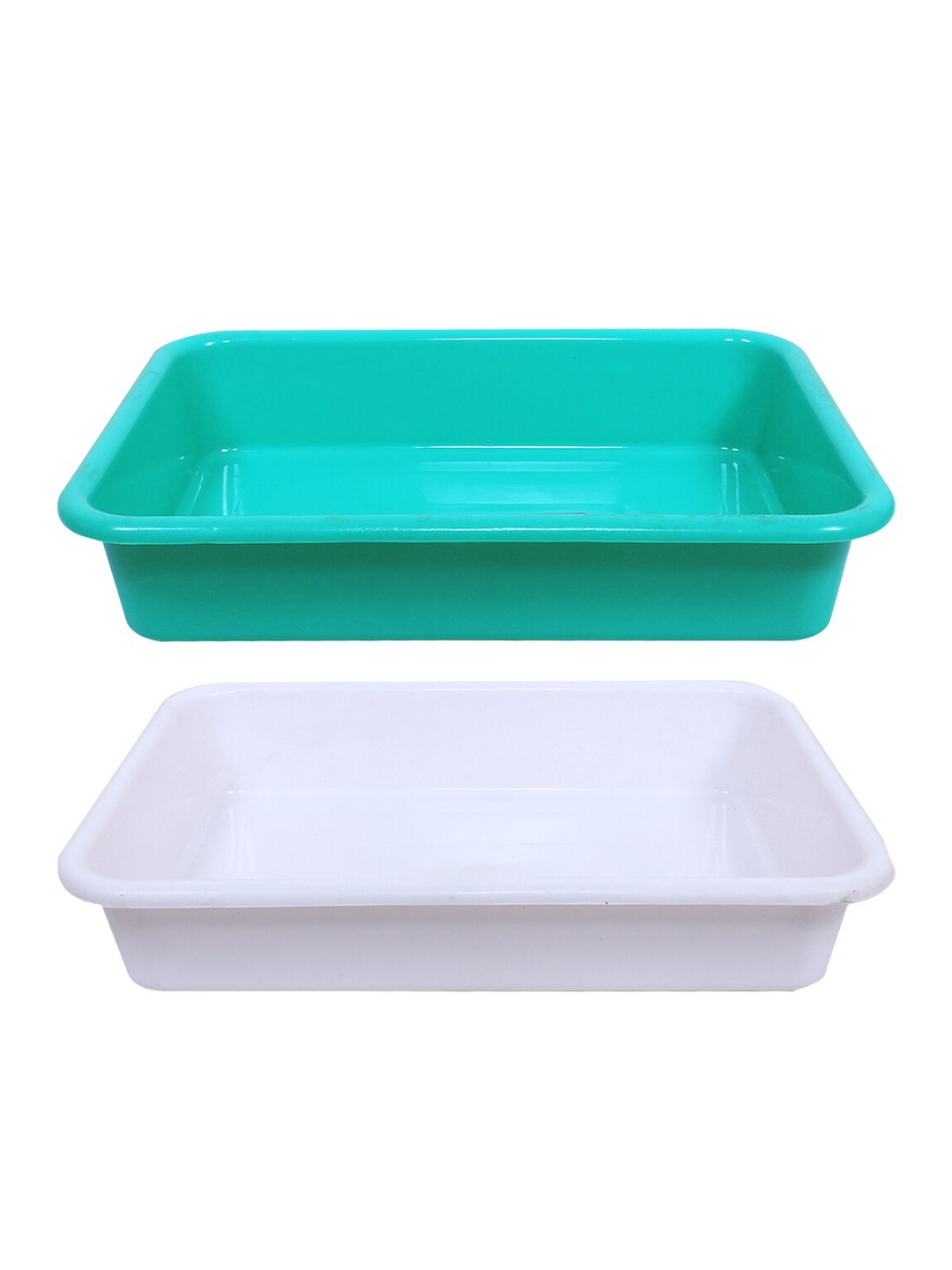 

Kuber Industries White & Green 2 Pieces Versatile BPA-free & Lightweight Storage Trays