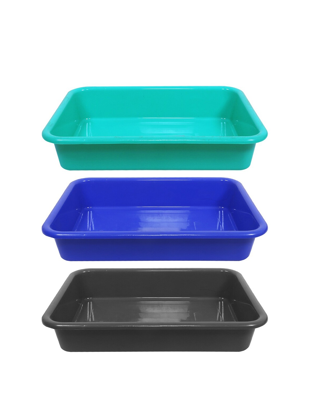 

Kuber Industries Grey & Blue 3 Pieces Versatile BPA-free & Lightweight Storage Trays