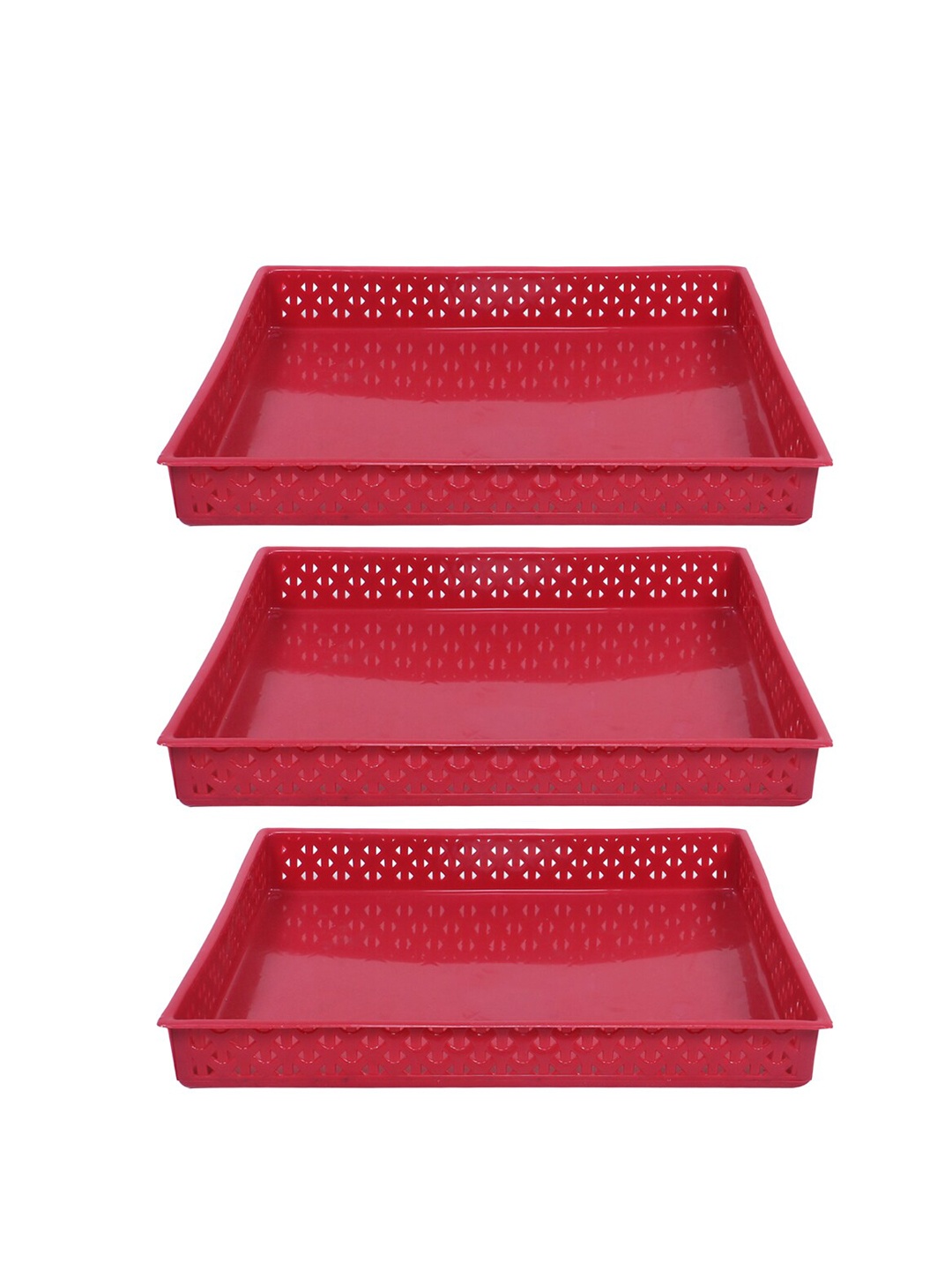

Kuber Industries 3 Pieces Maroon Textured Storage Trays