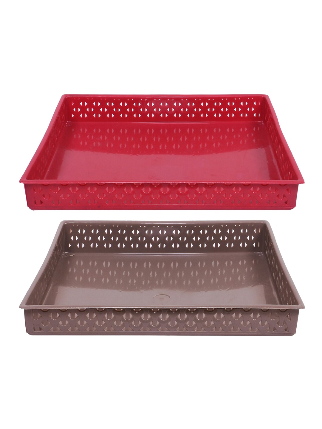 

Kuber Industries 2 Pieces Red & Brown Textured Storage Tray