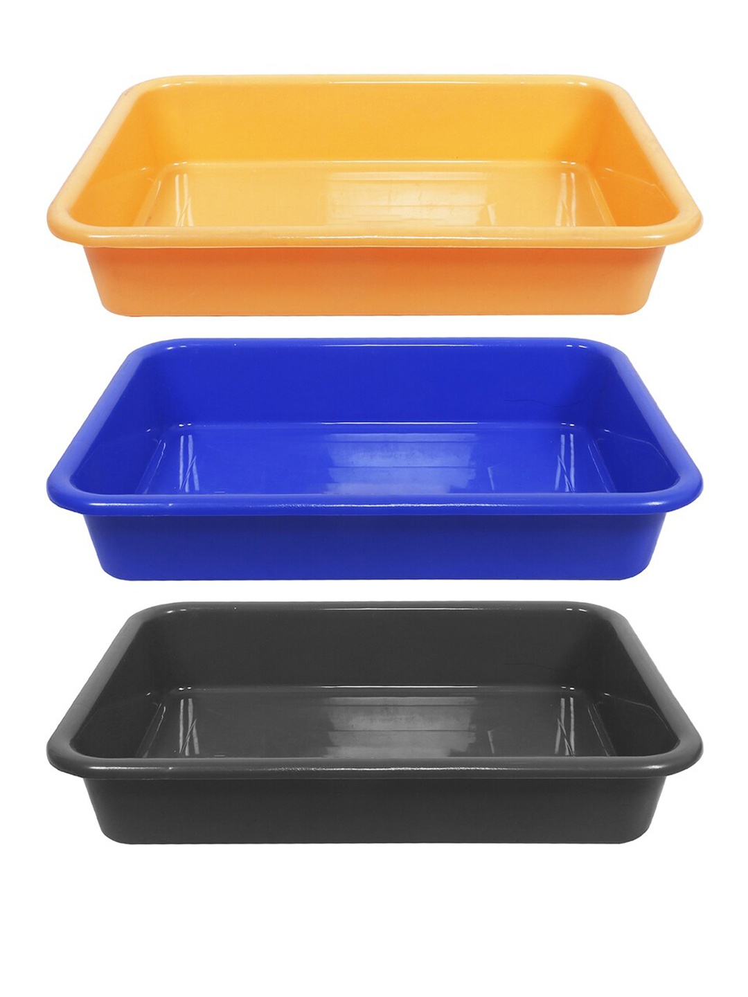 

Kuber Industries Yellow & Blue 3 Pieces Versatile Plastic Storage Trays, Black