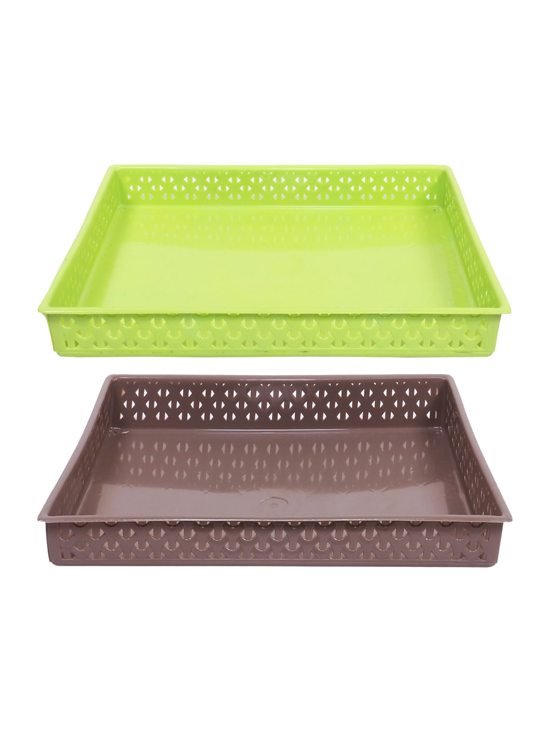 

Kuber Industries Brown & Green 2 Pieces Textured Versatile Plastic Storage Trays