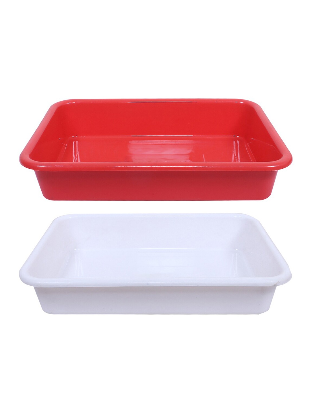 

Kuber Industries White & Red 2 Pieces Versatile Plastic Storage Trays