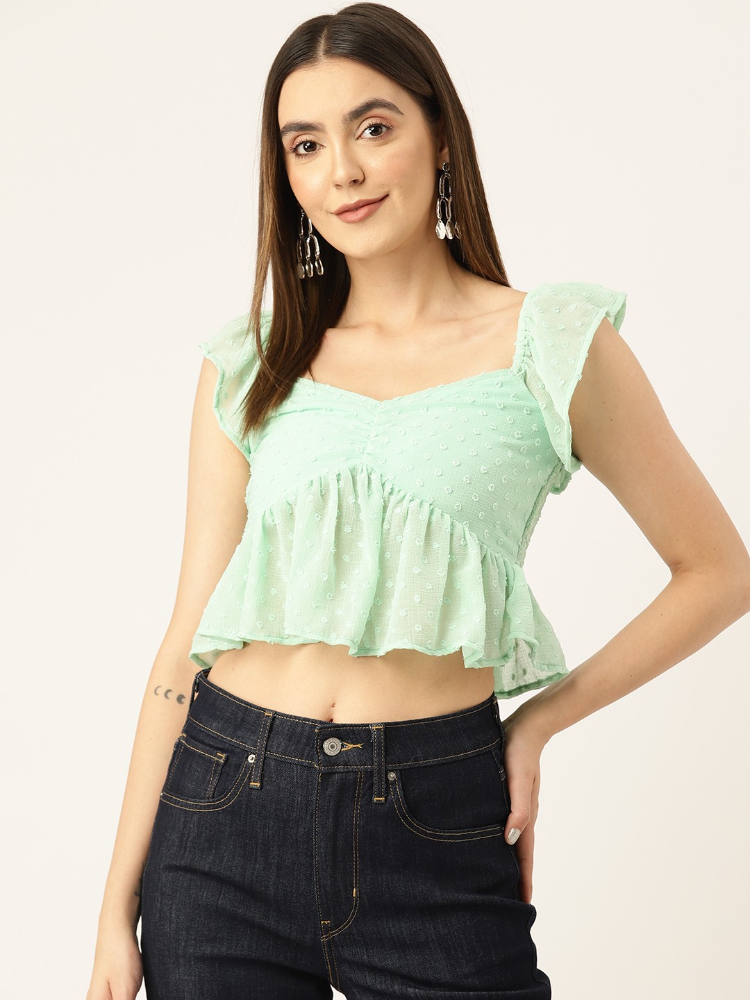 

Off Label Solid Chiffon Peplum Crop Top, Fluorescent green