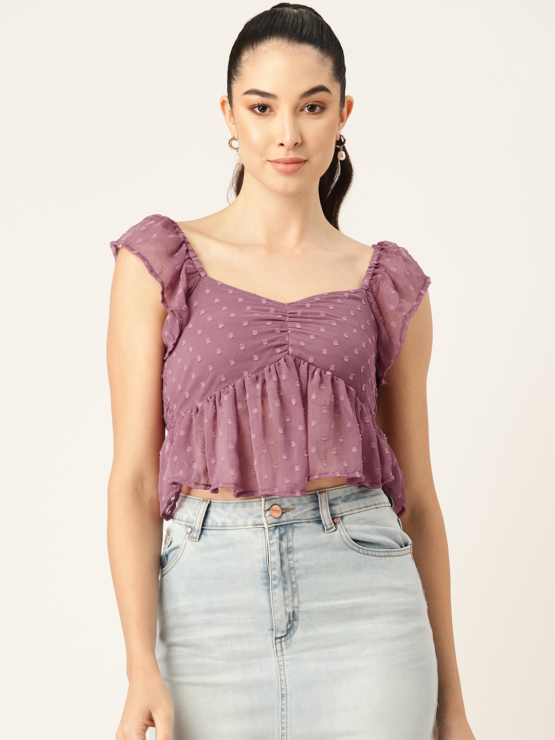 

Off Label Chiffon Peplum Crop Top, Mauve