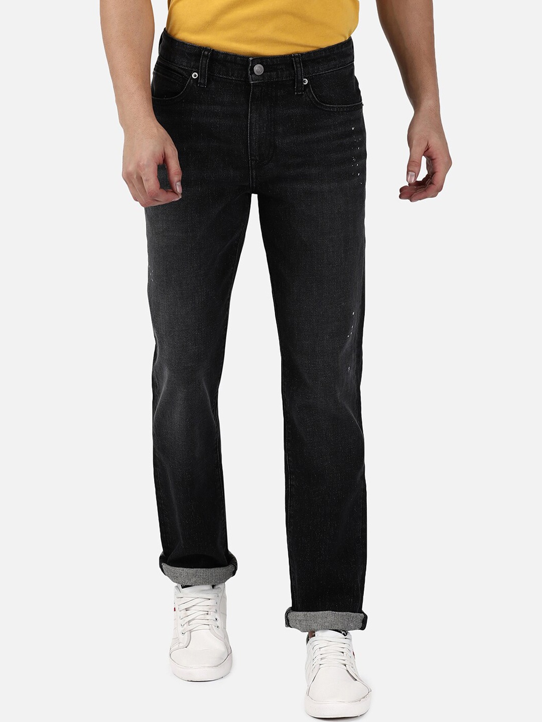 

Passion Men Mid Rise Light Fade Whiskers Effect Stretchable Cotton Jeans, Black