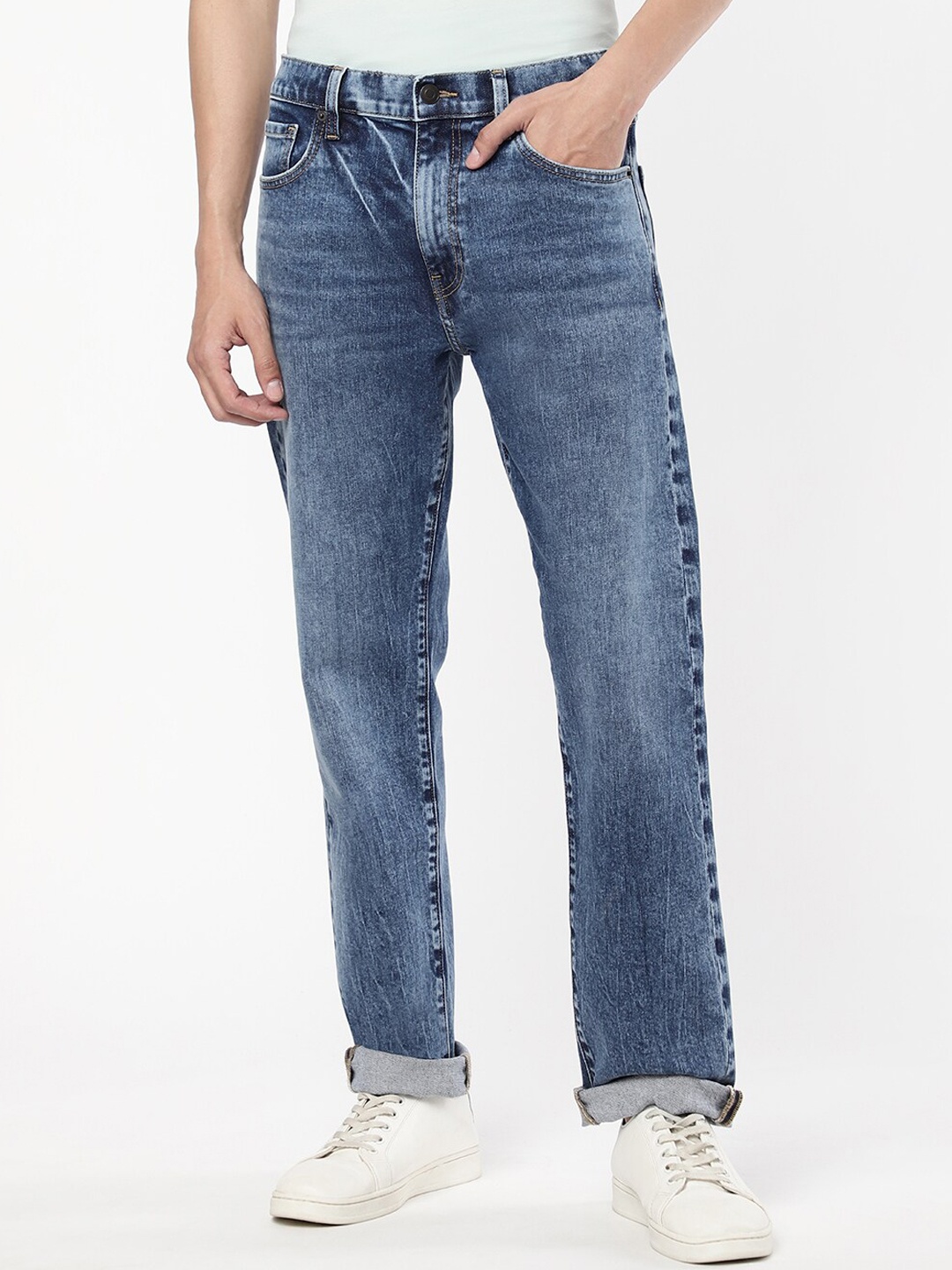 

Passion Men Mid Rise Clean look Light Fade Stretchable Cotton Jeans, Blue