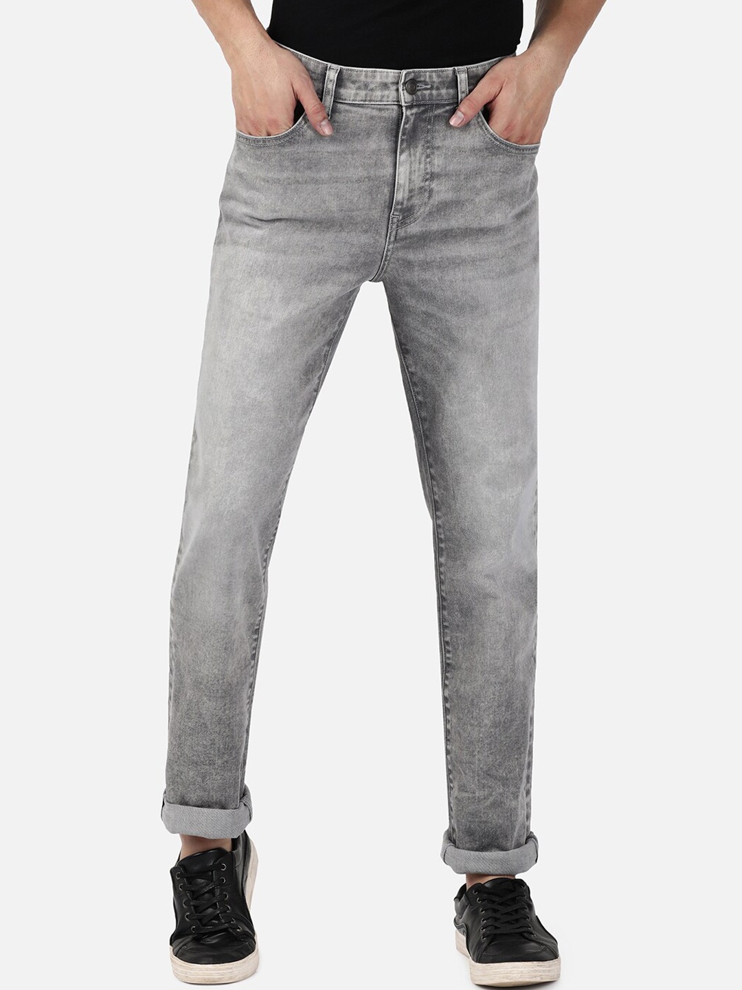 

Passion Men Mid-Rise Heavy Fade Regular Fit Stretchable Cotton Jeans, Grey
