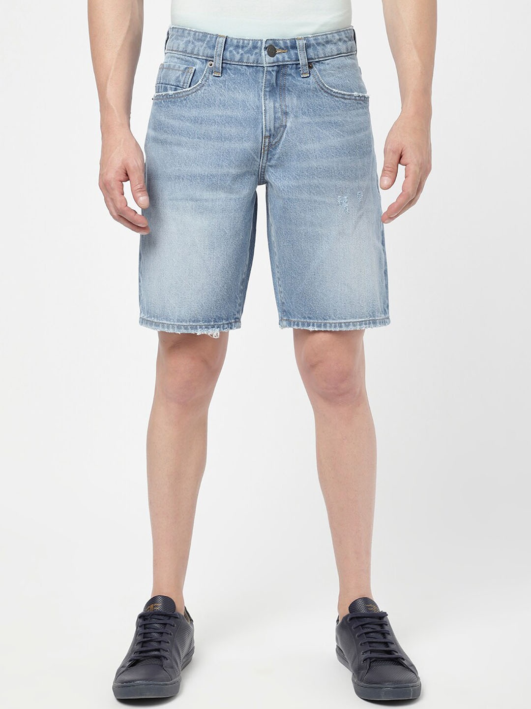 

Passion Men Mid-Rise Washed Cotton Denim Shorts, Blue
