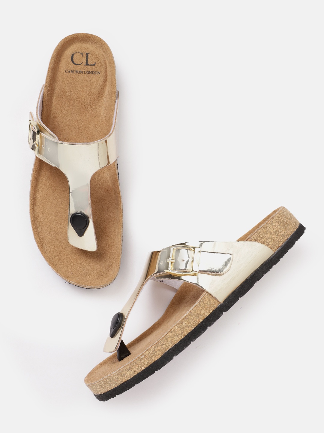 

Carlton London Women Open Toe Flats With Buckle Detail, Gold