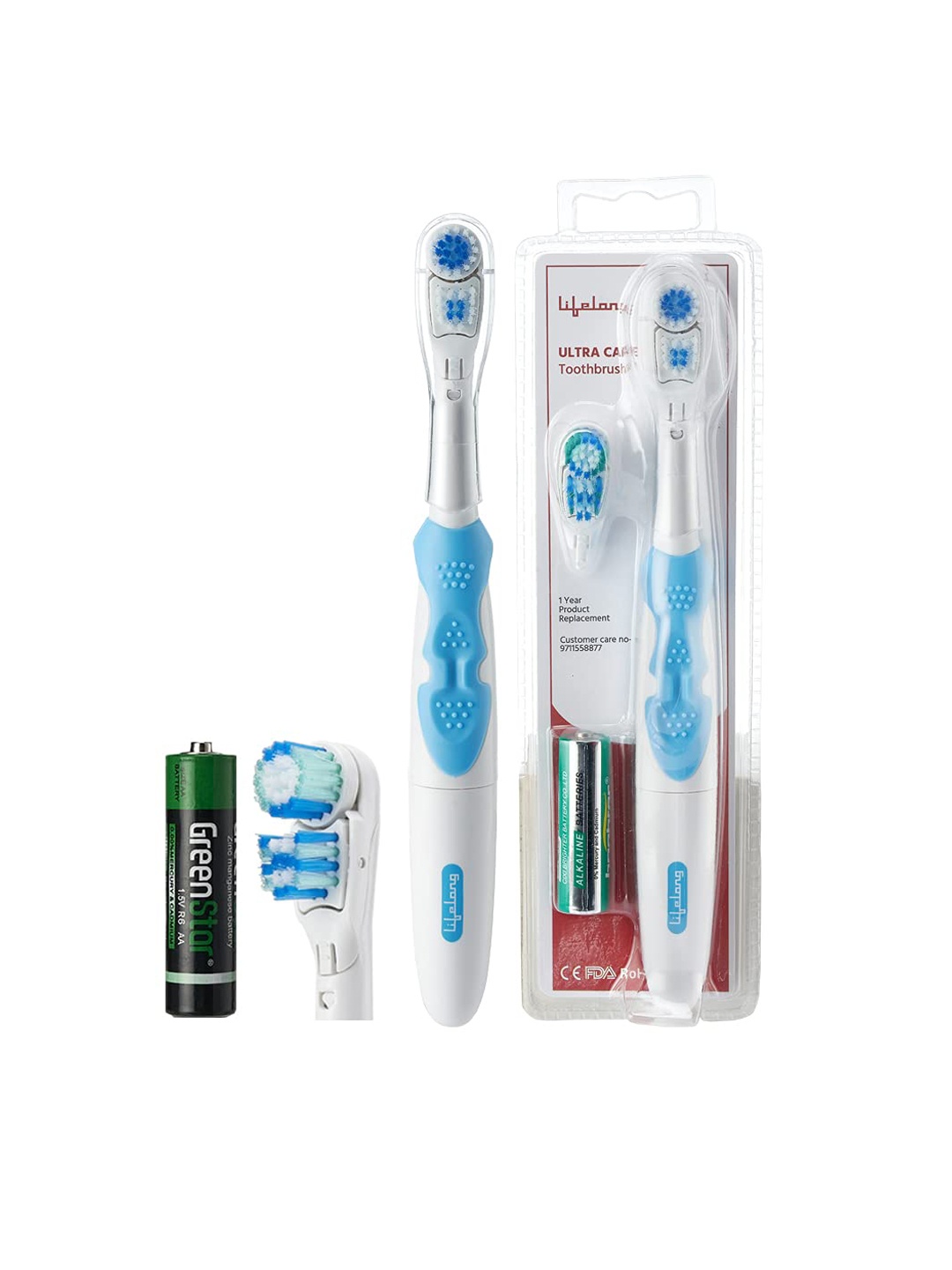 

Lifelong LLDC45 Ultra Care Battery Operated Toothbrush with Replaceable Brush Head - White, Blue