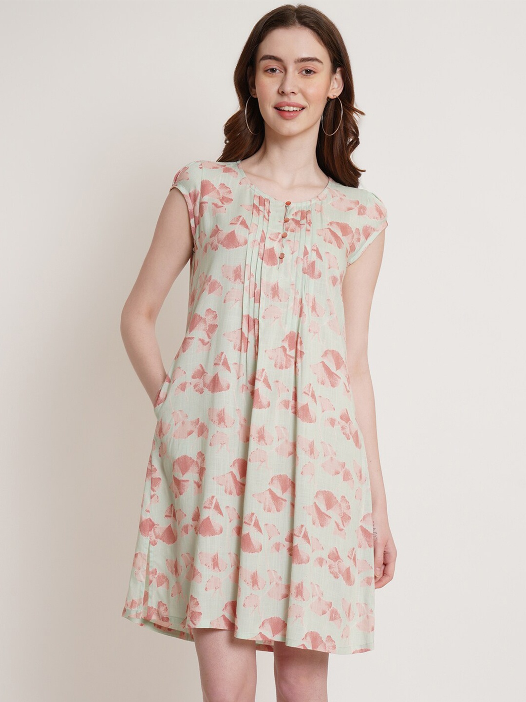 

Hive91 Floral Printed A-Line Dress, Green