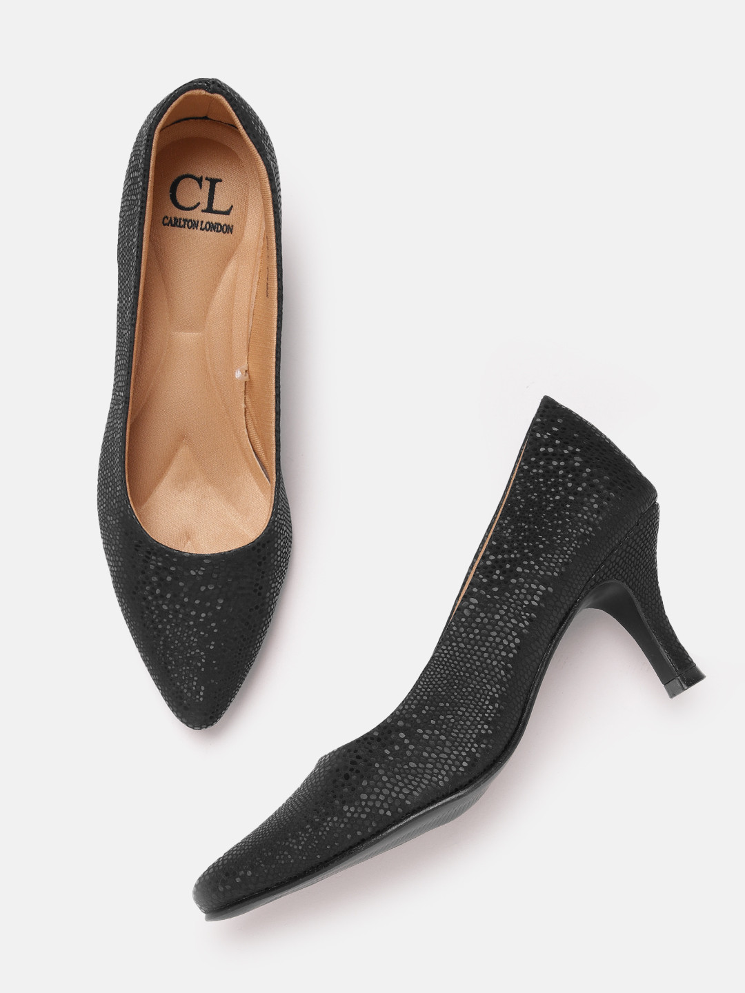 

Carlton London Women Snakeskin Textured Slim Heeled Pumps, Black