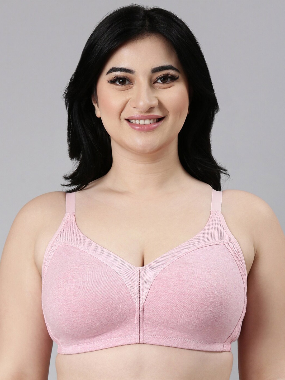 Enamor Fab-Cool M-frame Jiggle Control Non Padded And Non-Wired T-Shirt Bra AB75, Pink